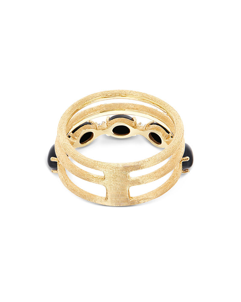 "Mystery Black" Gold, diamonds and black onyx boules triple-band ring