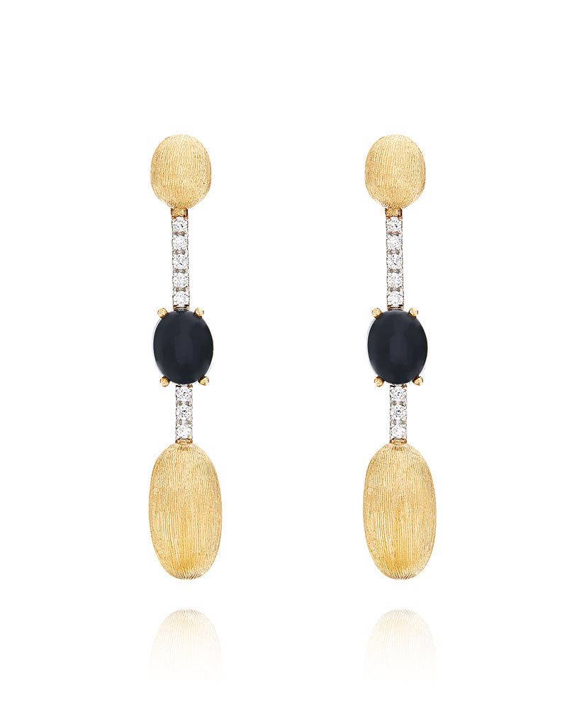 "Mystery Black" Gold, Black Onyx and diamonds long earrings