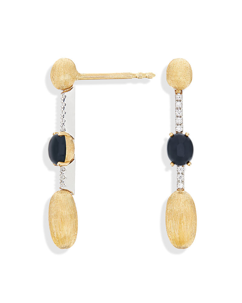 "Mystery Black" Gold, Black Onyx and diamonds long earrings