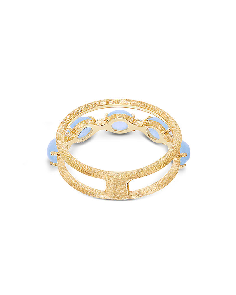"Azure" Gold, diamonds and Aquamarine double-band ring