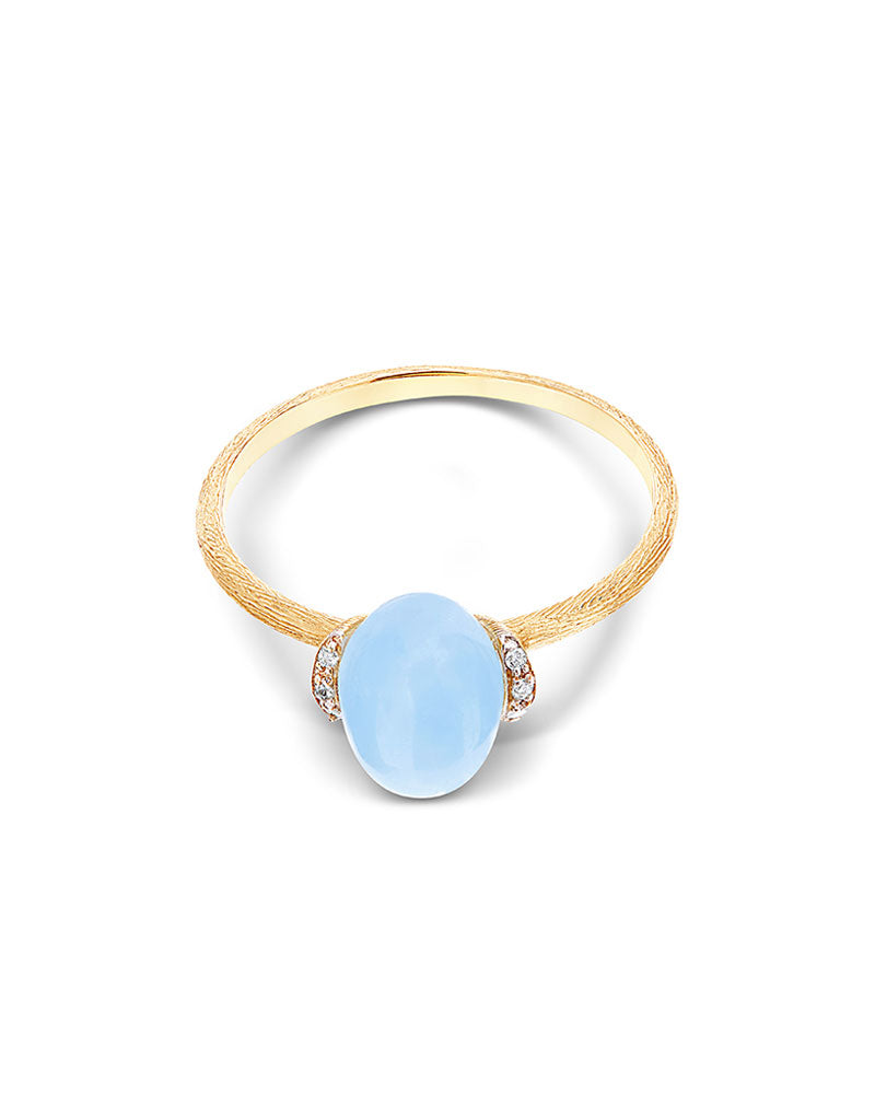 "Azure" Gold and diamonds ring with Aquamarine boule (small)