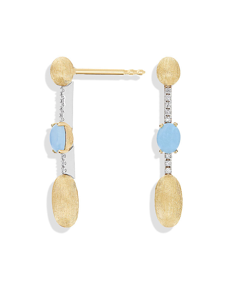 "Azure" Gold, Aquamarine and diamonds long earrings