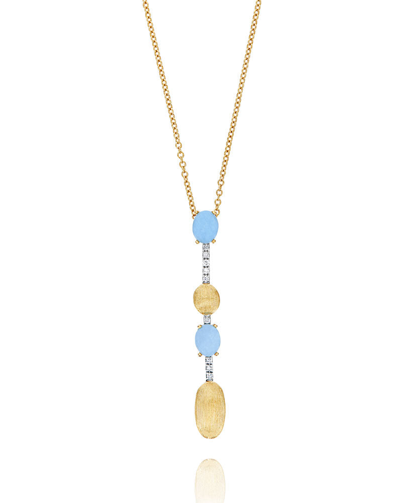 "Azure" Gold, diamonds and aquamarine dainty long necklace