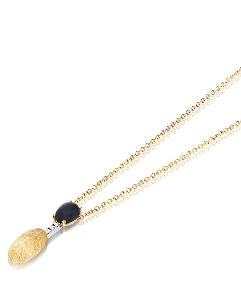 "Mystery Black" Gold, diamonds and Black Onyx dainty short necklace