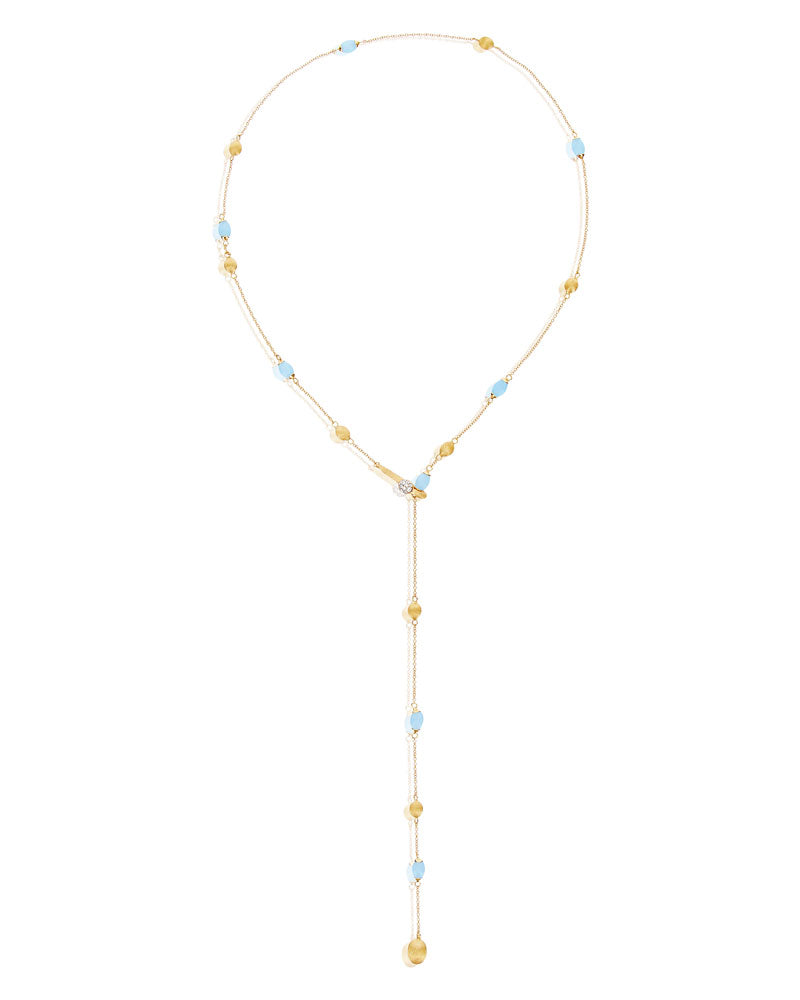 "Soffio" Gold, diamonds and Aquamarine Y Necklace