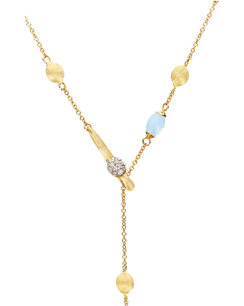 "Azure" Gold, diamond and Aquamarine Y Necklace