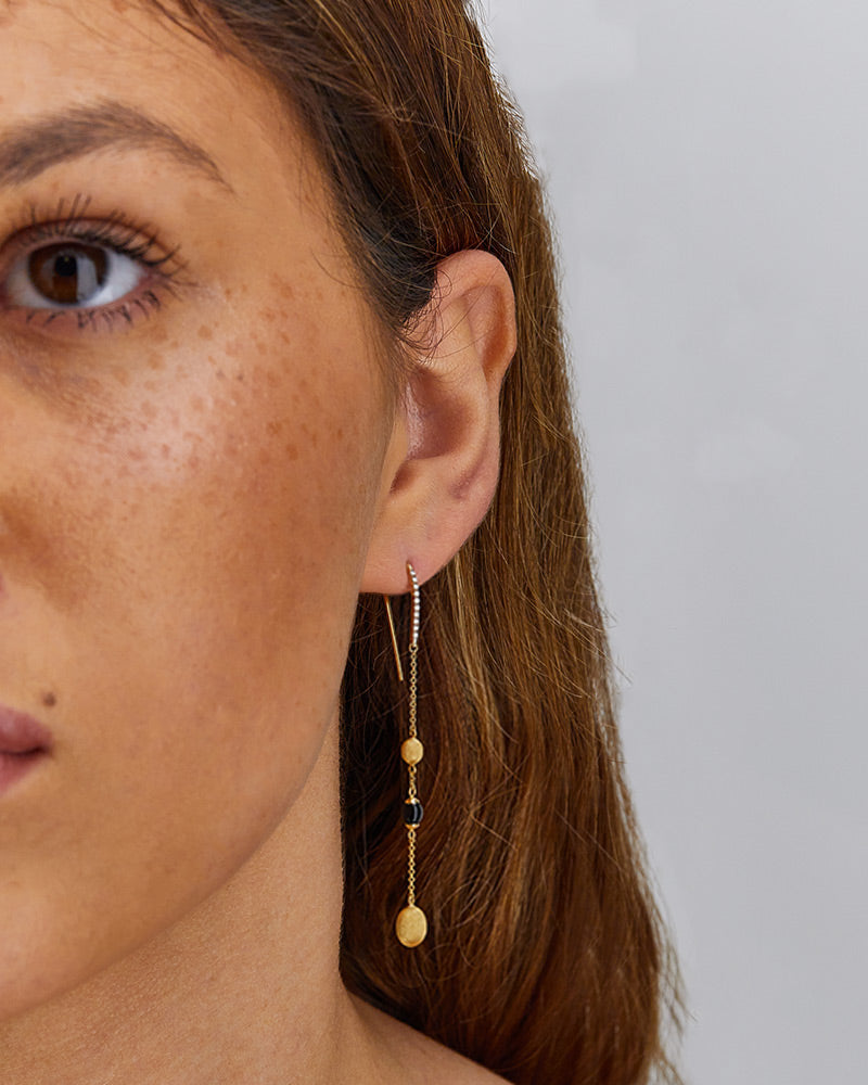 "Mystery Black" Gold and Black Onyx everyday drop earrings