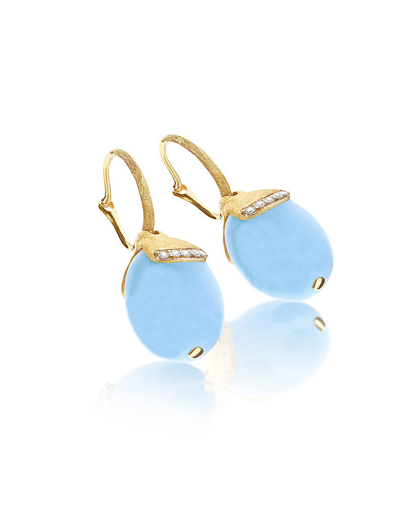 "Azure" Ciliegine Gold and Milky Aquamarine Ball Drop Earrings with Diamonds Details (LARGE)