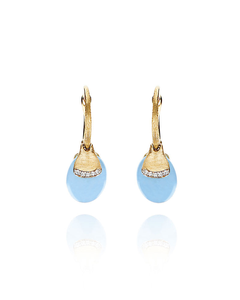 Azure "Amulets" Ciliegine Gold and Milky Aquamarine Ball Drop Earrings with Diamonds Details (SMALL)