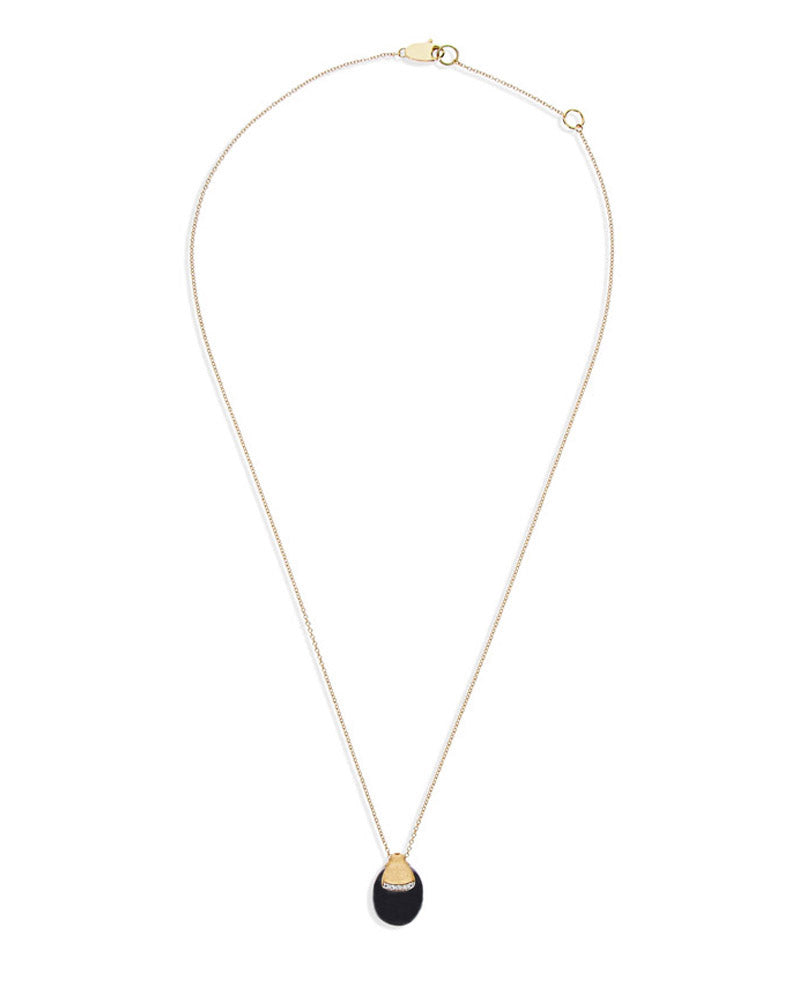 "Mystery Black" Black Onyx boule embraced by Gold and a diamonds accent