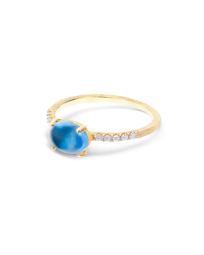 "Azure" Gold, diamonds and London Blue Topaz medium ring