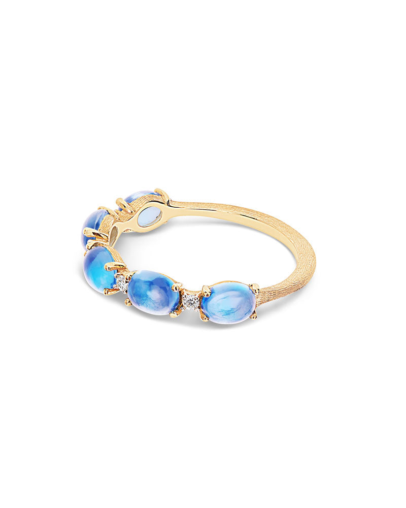 "Azure" Gold, diamonds and London Blue Topaz boules ring