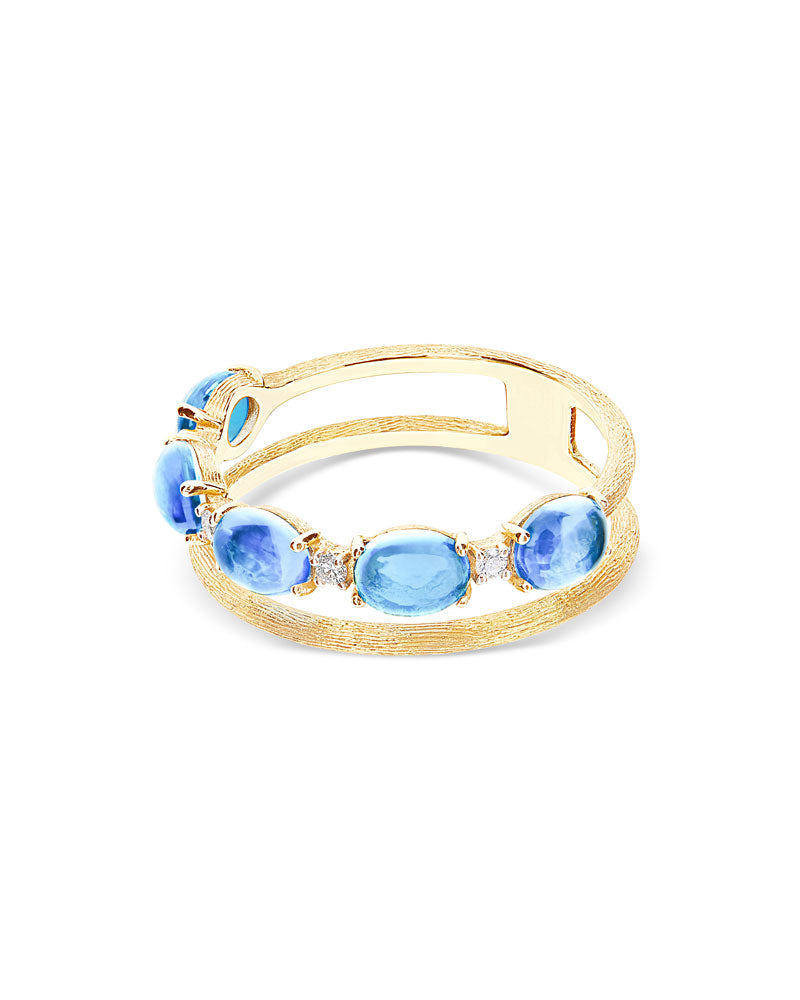 "Azure" Gold, diamonds and London Blue Topaz double-band ring