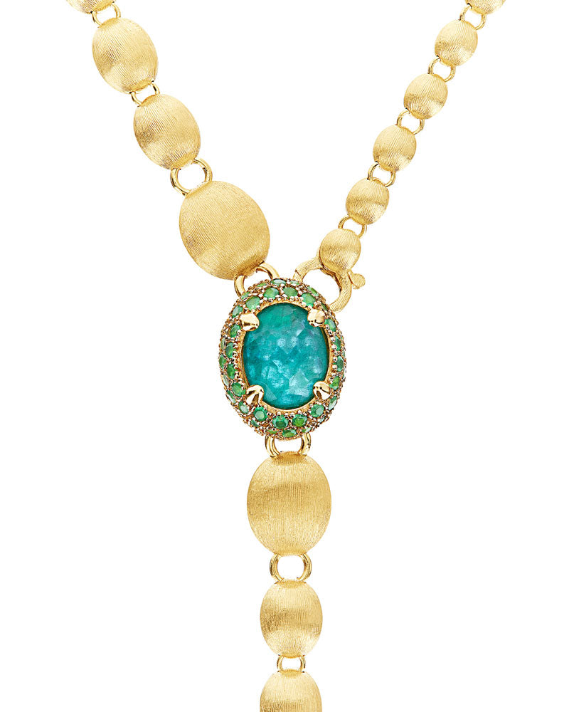 "Reverse" Gold, Sapphire, Tsavorite, Amethyst, Green Labradorite and Rock Crystal Convertible Y Necklace (SMALL)