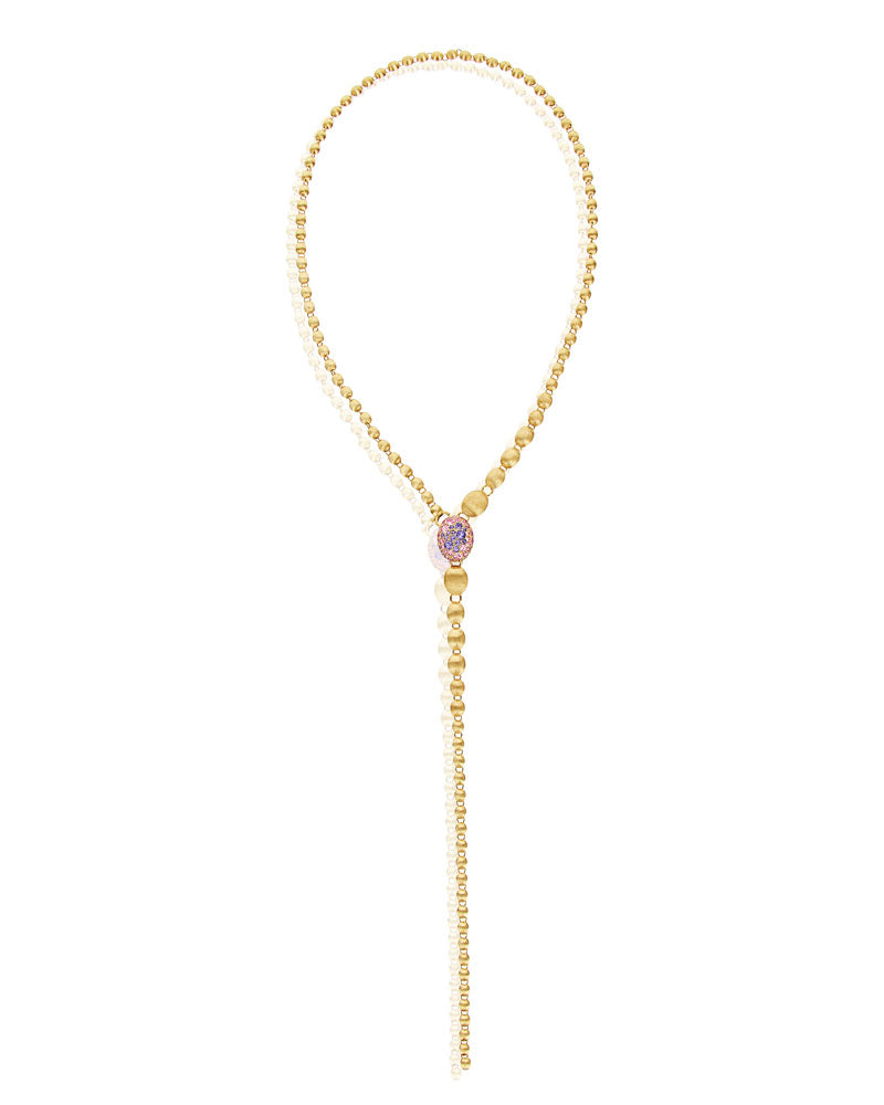 "Reverse" Gold, Sapphire, Tsavorite, Amethyst, Green Labradorite and Rock Crystal Convertible Y Necklace (SMALL)