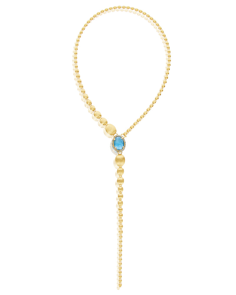 "Reverse" Gold, Blue Diamonds, Swiss Blue Topaz, Green Sapphires and London Blue Topaz Convertible Y Necklace (LARGE)