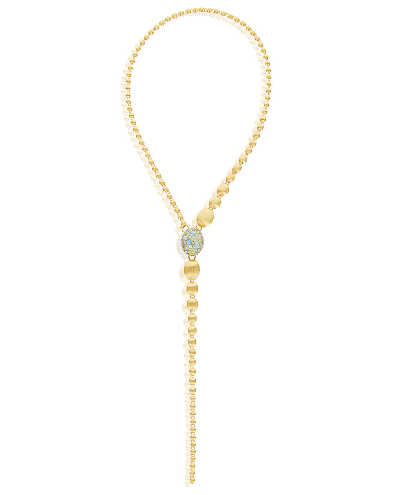 "Reverse" Gold, Blue Diamonds, Swiss Blue Topaz, Green Sapphires and London Blue Topaz Convertible Y Necklace (LARGE)
