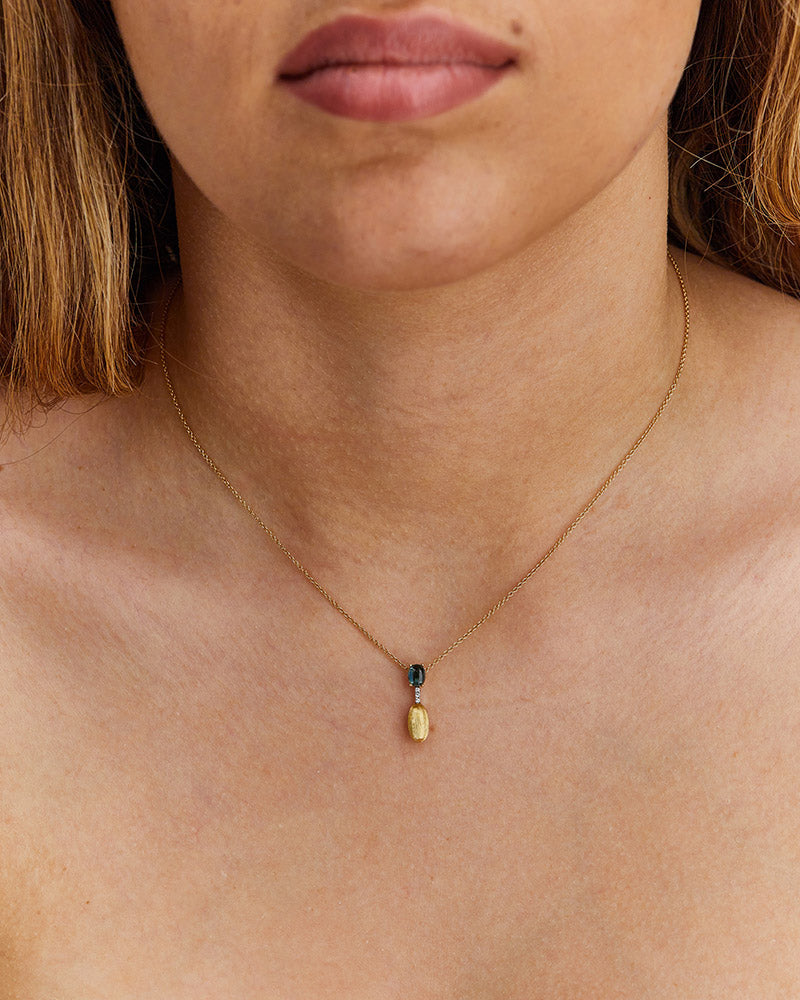 "Azure" Gold, diamonds and London Blue Topaz dainty short necklace