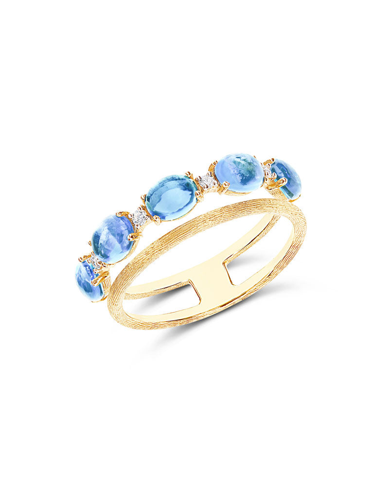 "Azure" Gold, diamonds and London Blue Topaz double-band ring