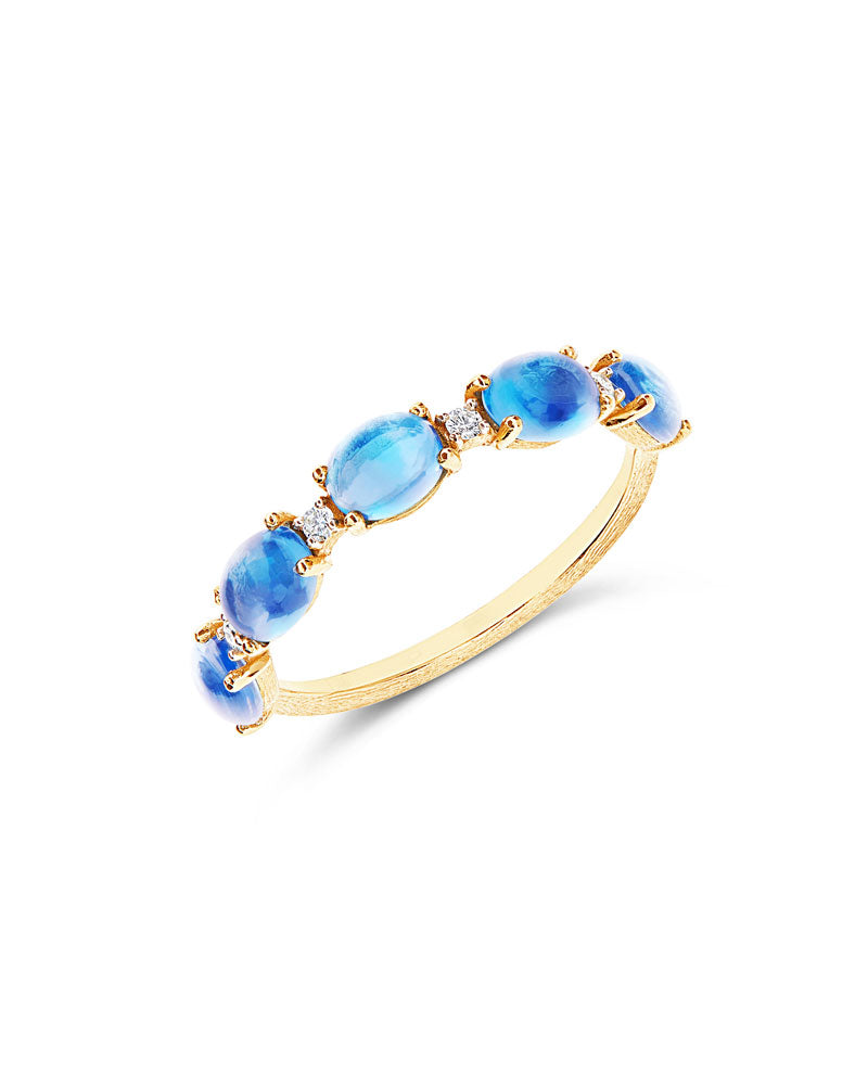 "Azure" Gold, diamonds and London Blue Topaz boules ring