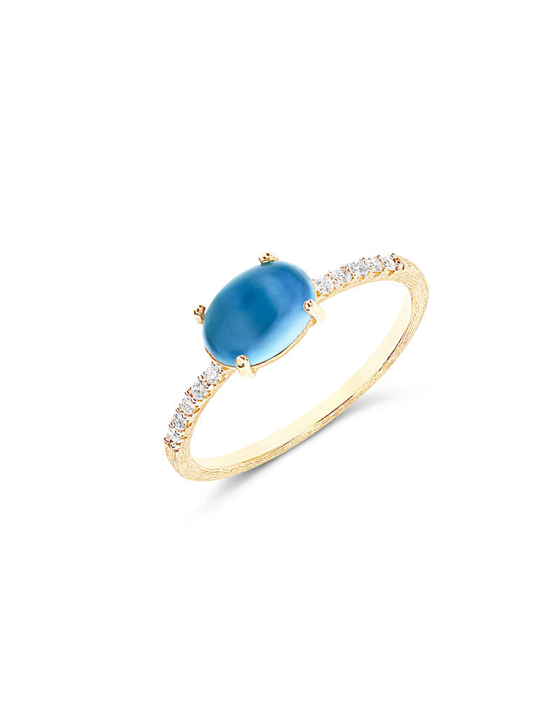"Azure" Gold, diamonds and London Blue Topaz medium ring