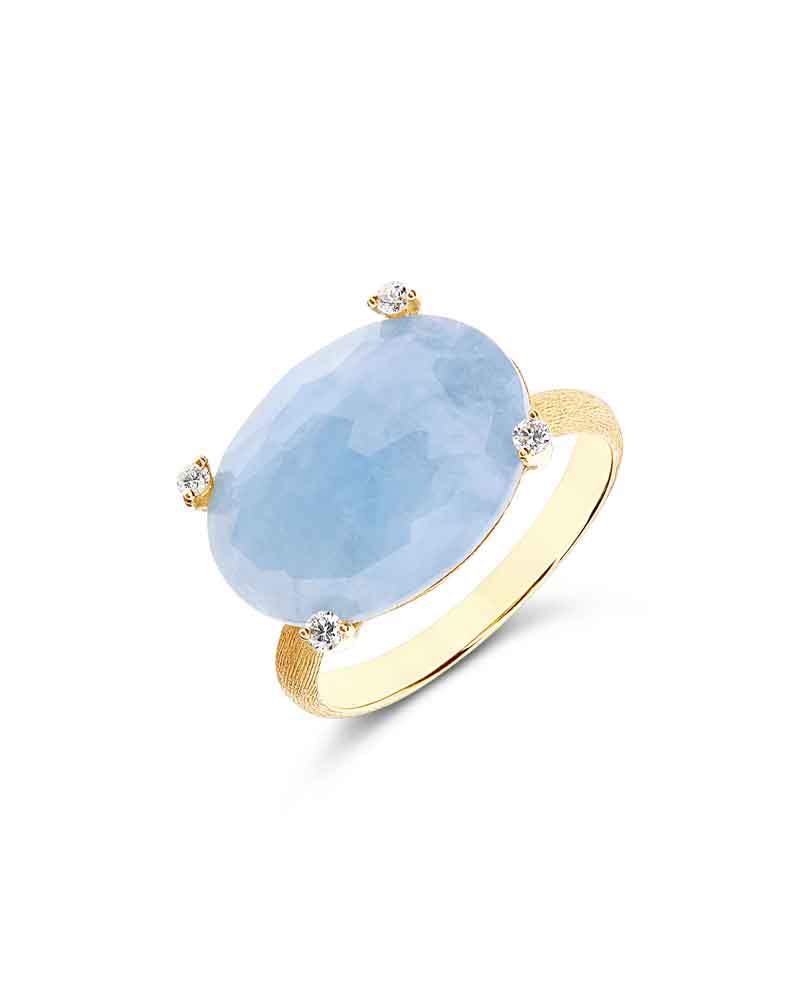 "Ipanema " Gold, Aquamarine and Diamonds Ring