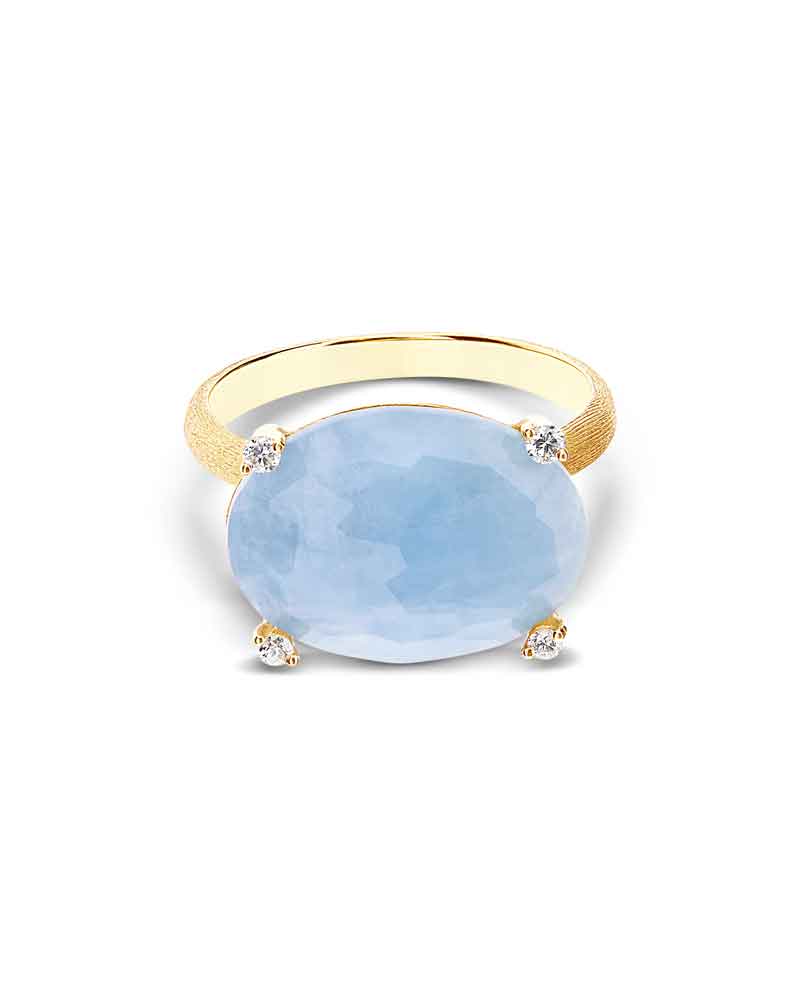 "Ipanema " Gold, Aquamarine and Diamonds Ring