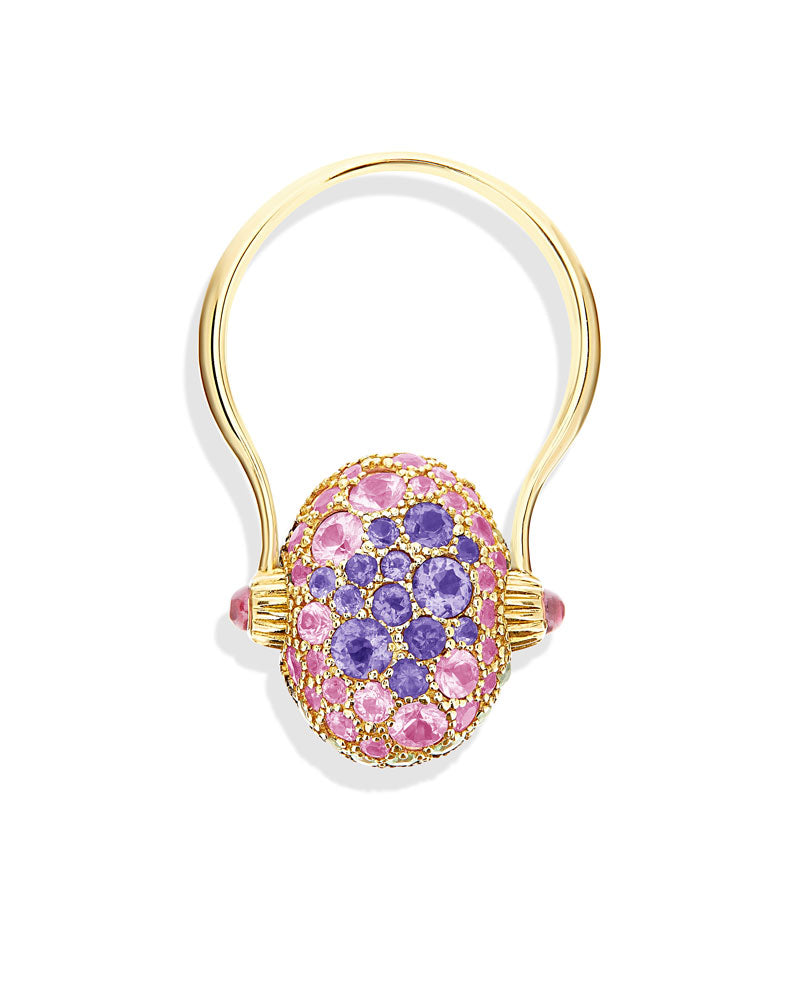 "Reverse" Gold, Sapphire, Tsavorite, Amethyst, Green Labradorite and Rock Crystal Double-face Ring (MEDIUM)