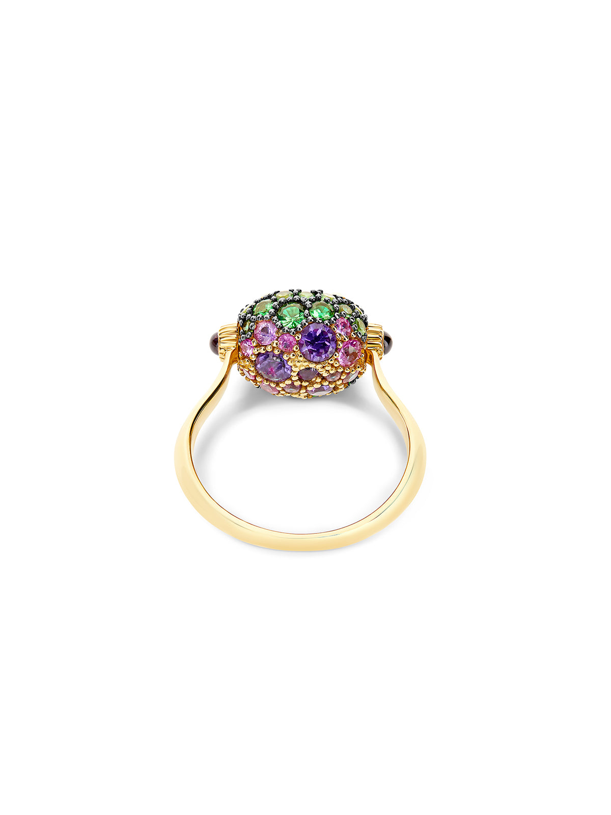 "Reverse" Gold, Sapphire, Tsavorite, Amethyst, Green Labradorite and Rock Crystal Double-face Ring (SMALL)