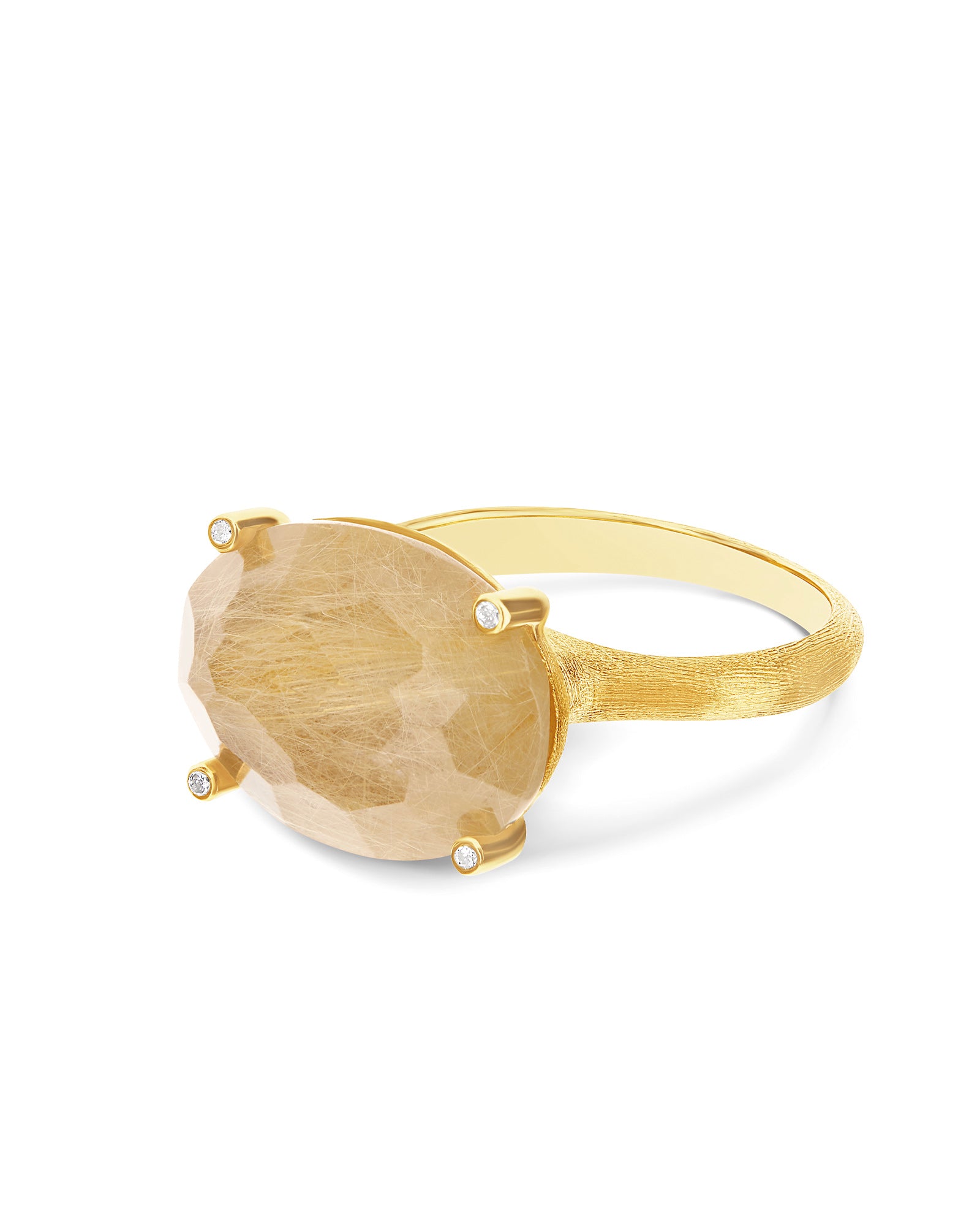 "Ipanema" Yellow rutilated quartz, diamonds and 18kt gold big ring
