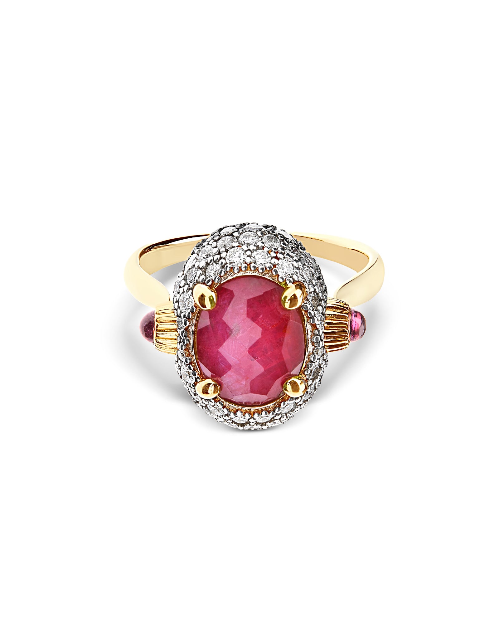 "Reverse" Gold, Diamonds, Rubies and Rock Crystal Double-face ring (MEDIUM)