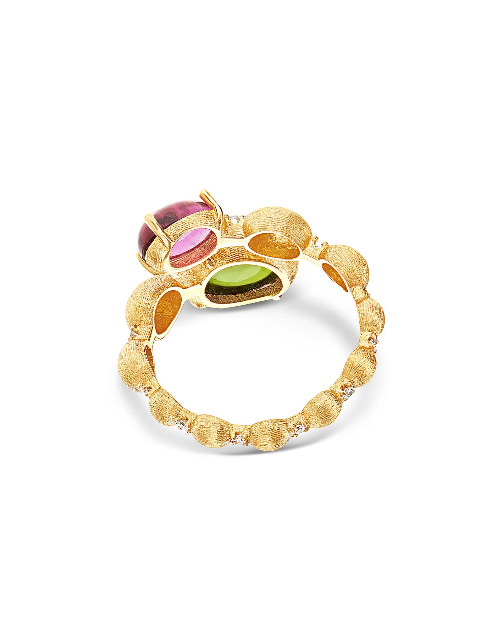 "Tourmalines" Gold and diamonds, green and pink tourmalines ring (large)