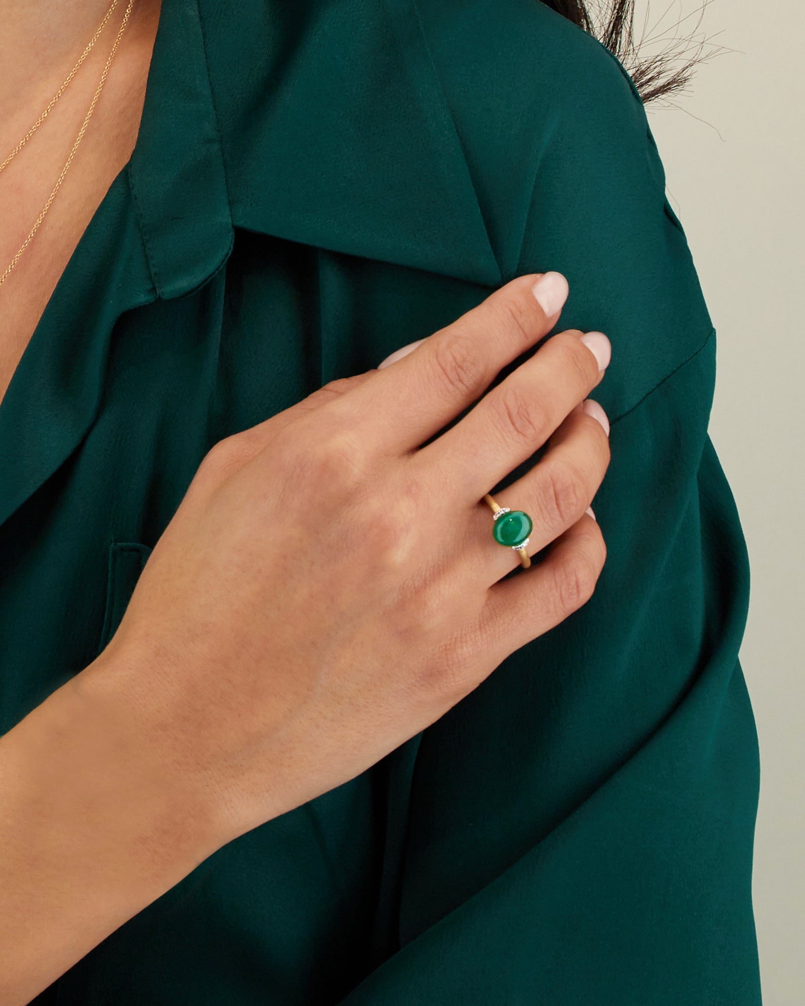 "Amazonia" Gold, Diamonds and Green Aventurine Ring (SMALL)
