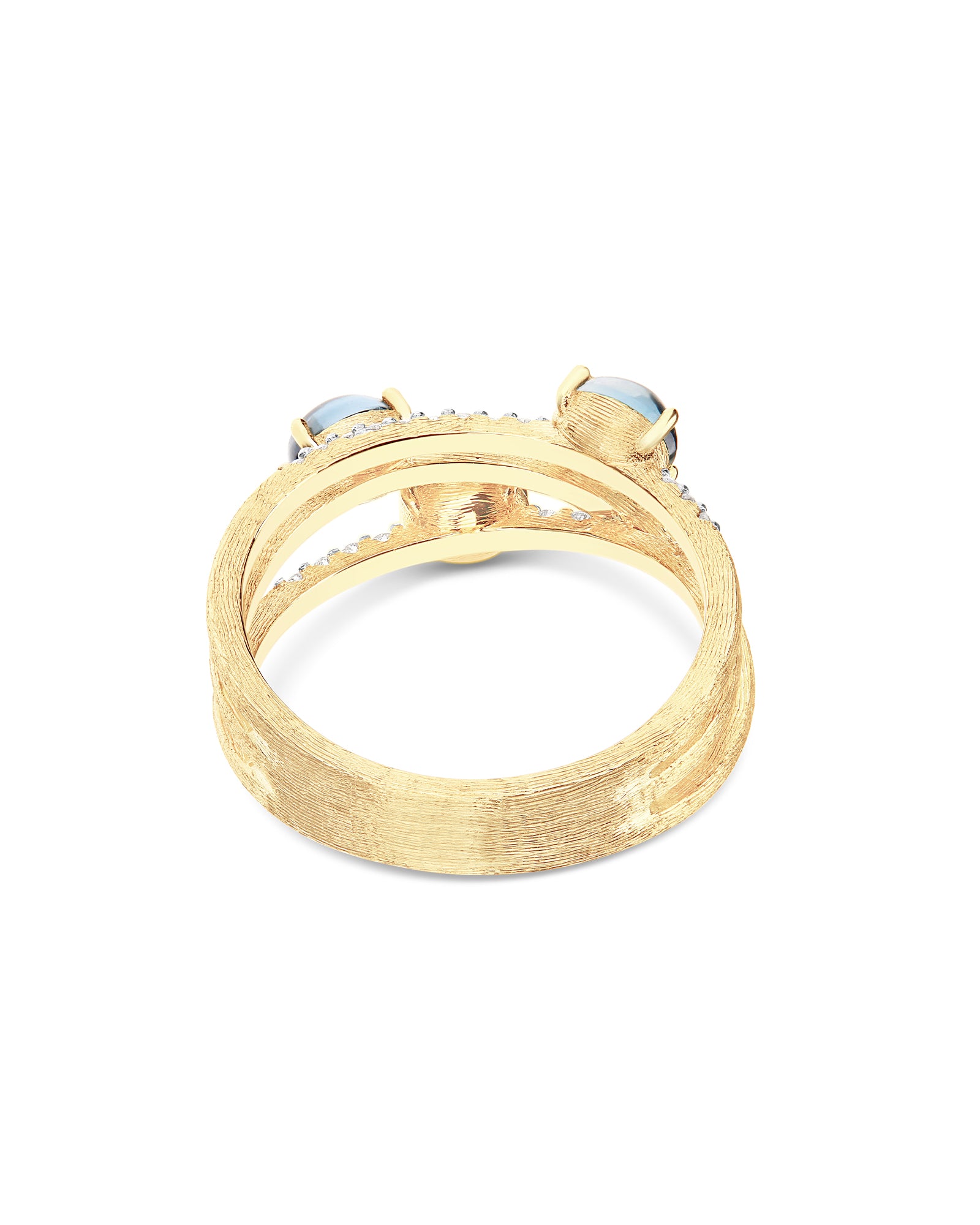 "Azure" Gold, diamonds and London Blue Topaz cross over ring