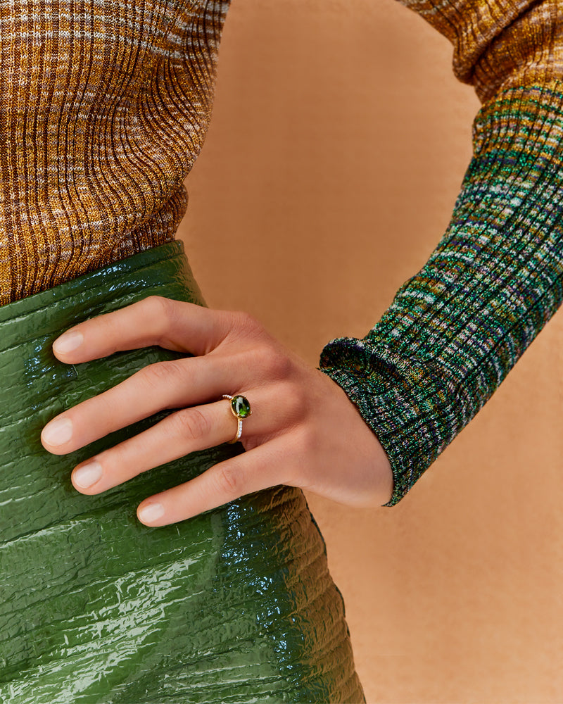 "Tourmalines" Gold, diamonds and green tourmaline ring (big)