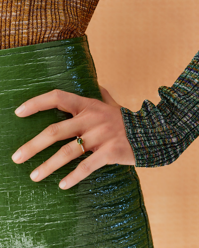 "Tourmalines" Gold, diamonds and green tourmaline ring (medium)