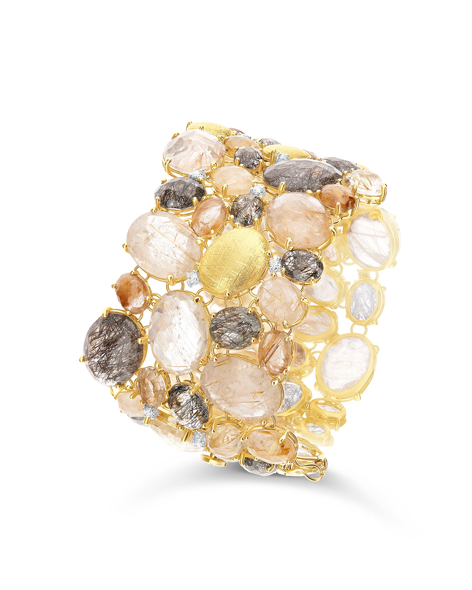 "Ipanema" rutilated quartz, diamonds and gold cuff bracelet