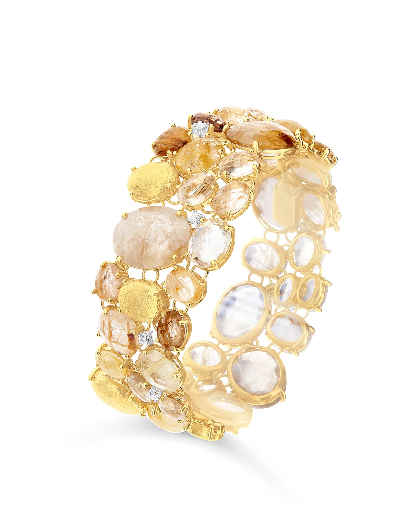 "Ipanema" Yellow rutilated quartz, diamonds and gold cuff bracelet