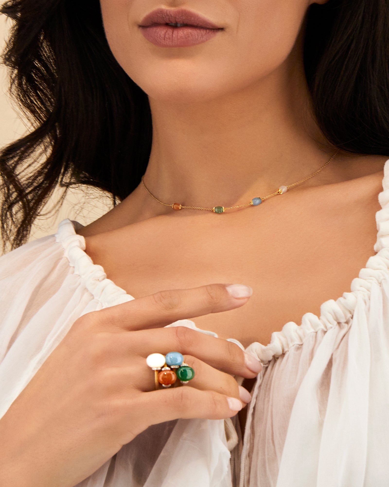 "Rainbow" Gold and Natural Stones Necklace (SMALL)