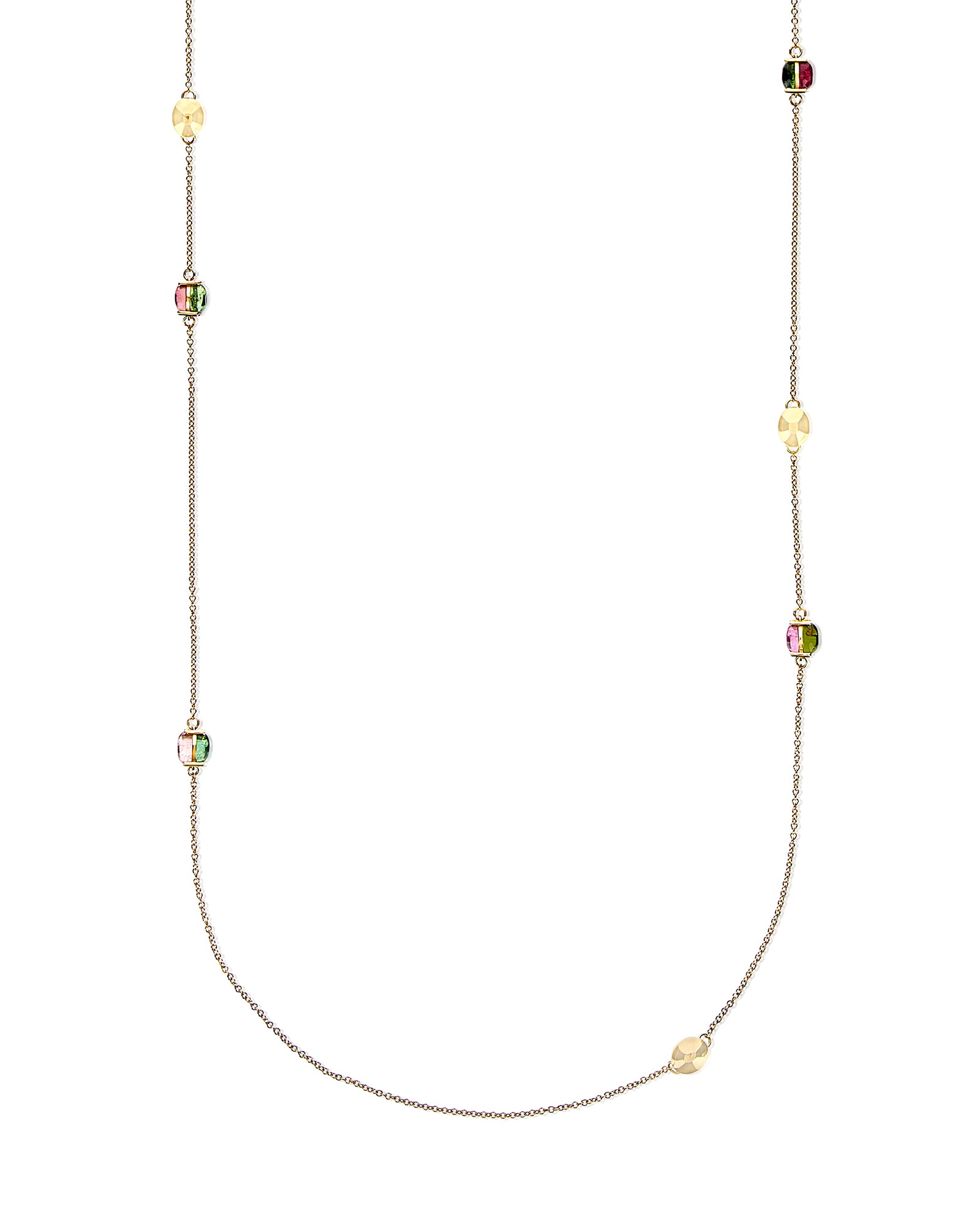 "Tourmalines" Gold and tourmaline colorful long necklace