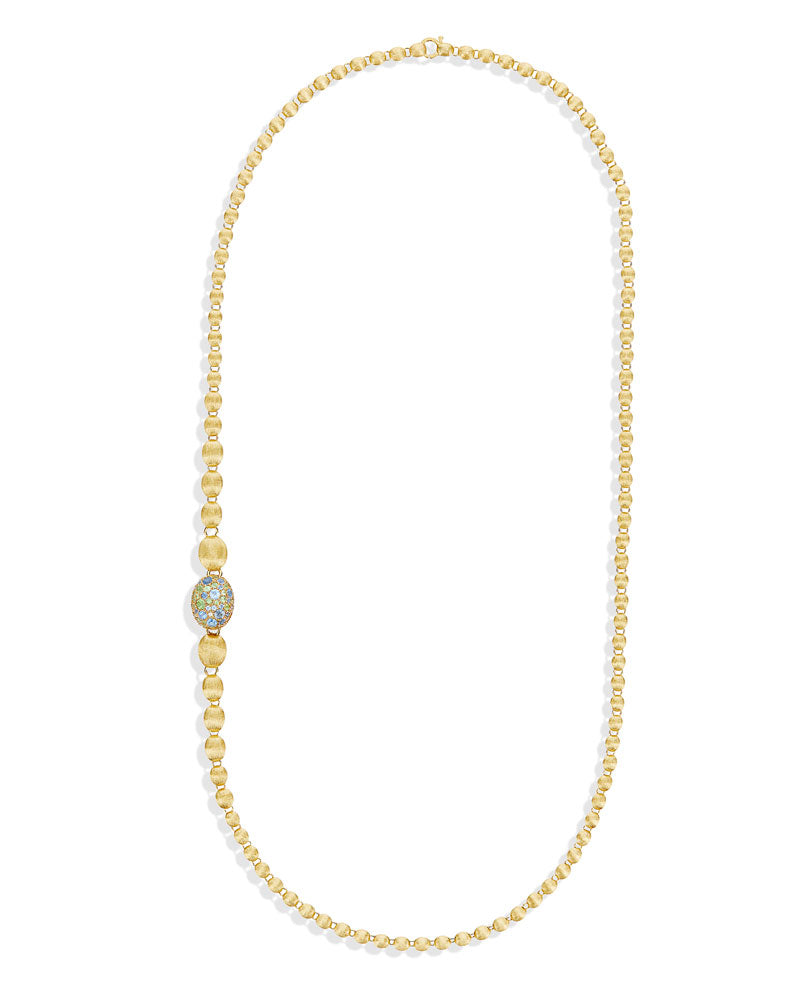 "Reverse" Gold, Blue Diamonds, Swiss Blue Topaz, Green Sapphires and London Blue Topaz Convertible Y Necklace (SMALL)