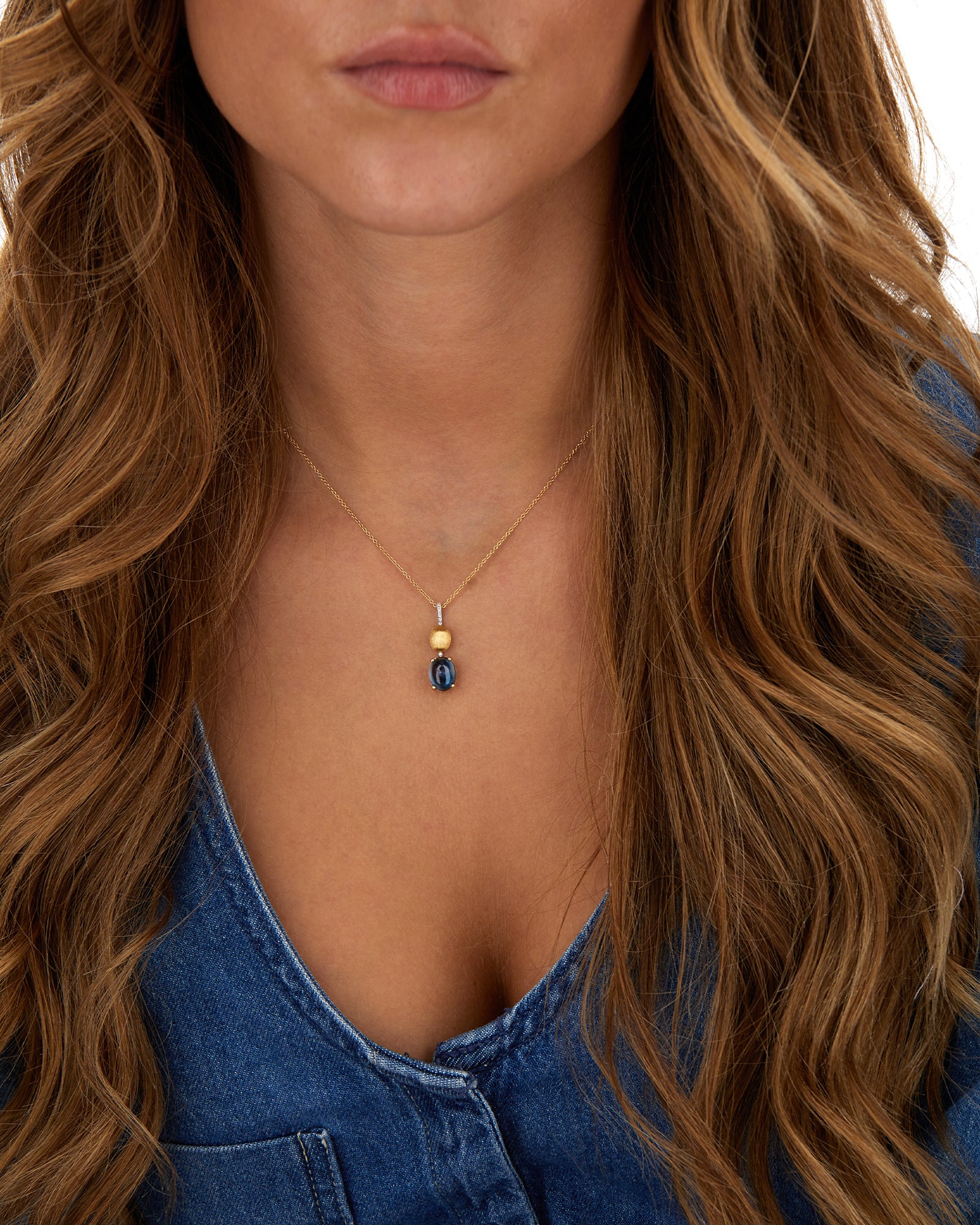 "Azure" Gold, diamonds and London Blue Topaz dainty pendant