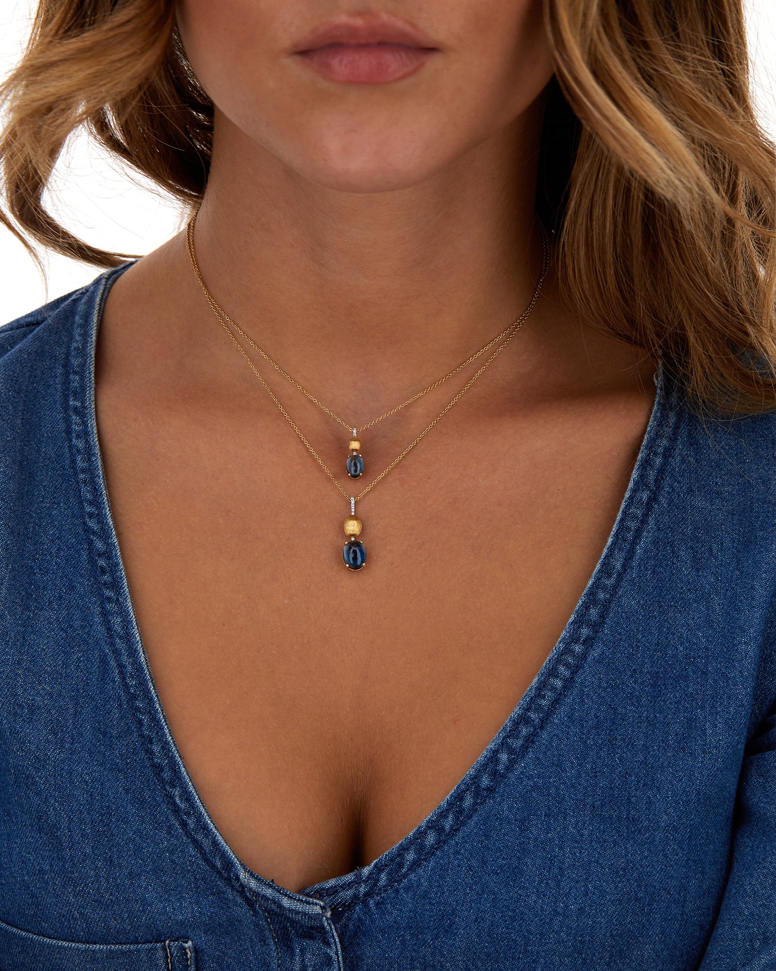 "Azure" Gold, diamonds and London Blue Topaz dainty pendant