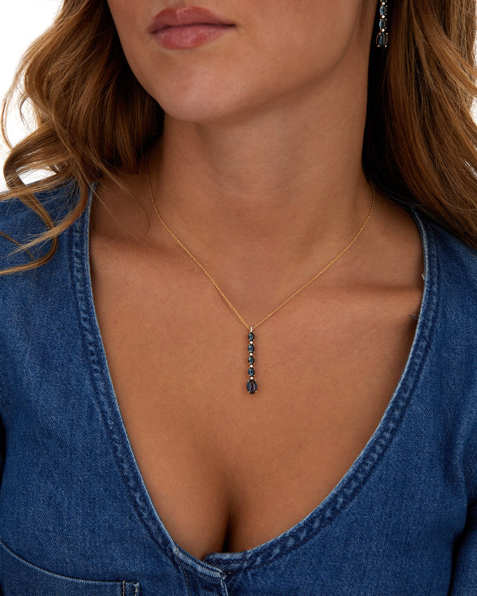 "Azure" Gold, diamonds and London Blue Topaz dainty long necklace