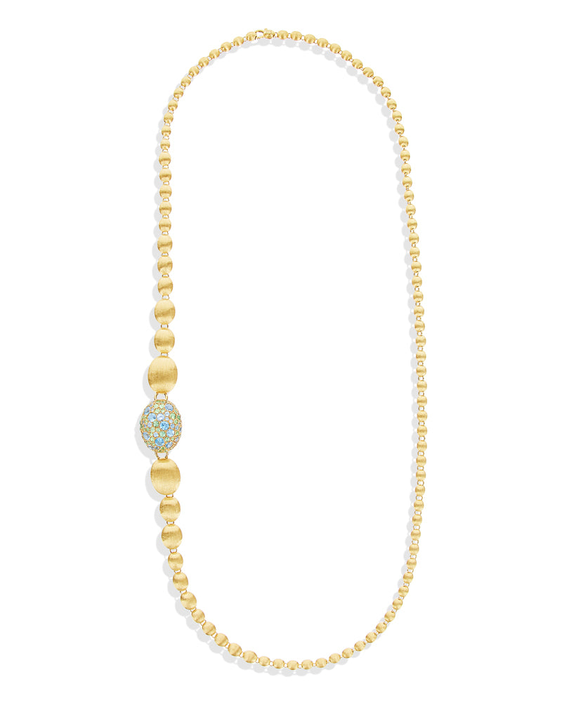 "Reverse" Gold, Blue Diamonds, Swiss Blue Topaz, Green Sapphires and London Blue Topaz Convertible Y Necklace (LARGE)