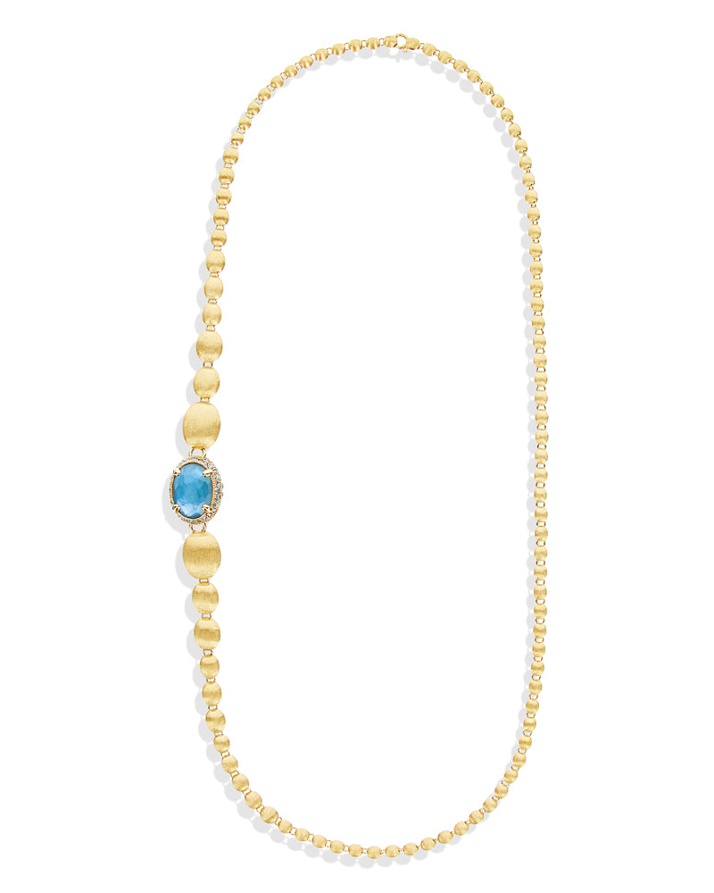 "Reverse" Gold, Blue Diamonds, Swiss Blue Topaz, Green Sapphires and London Blue Topaz Convertible Y Necklace (LARGE)