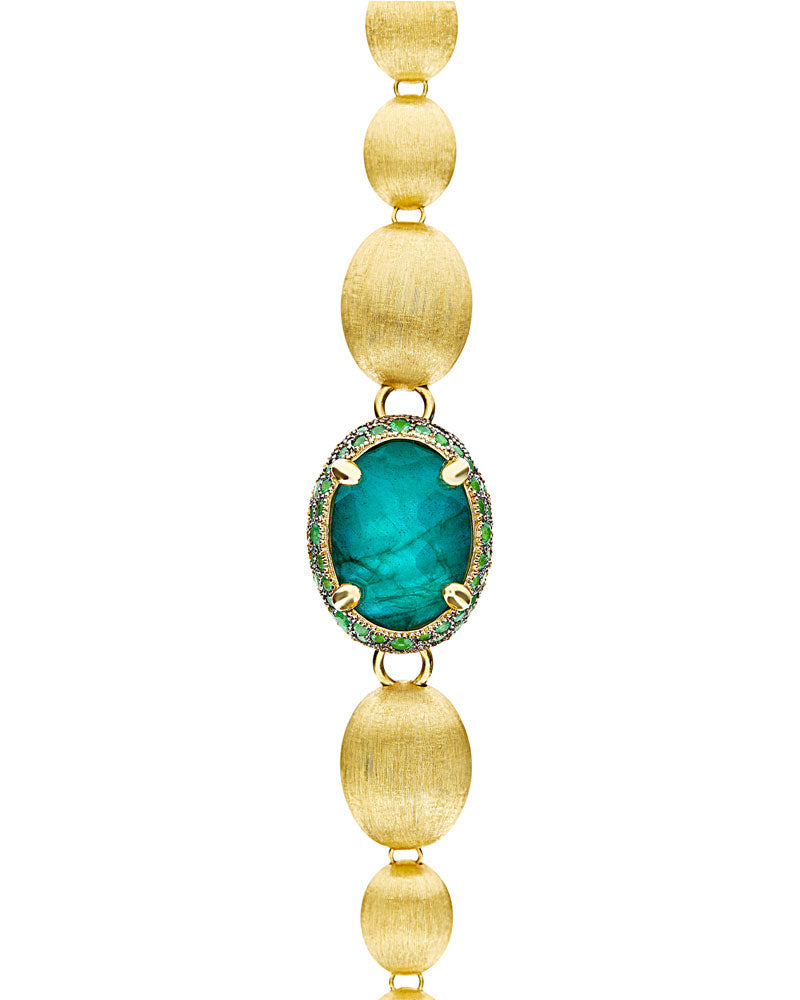 "Reverse" Gold, Sapphire, Tsavorite, Amethyst, Green Labradorite and Rock Crystal Convertible Y Necklace (LARGE)