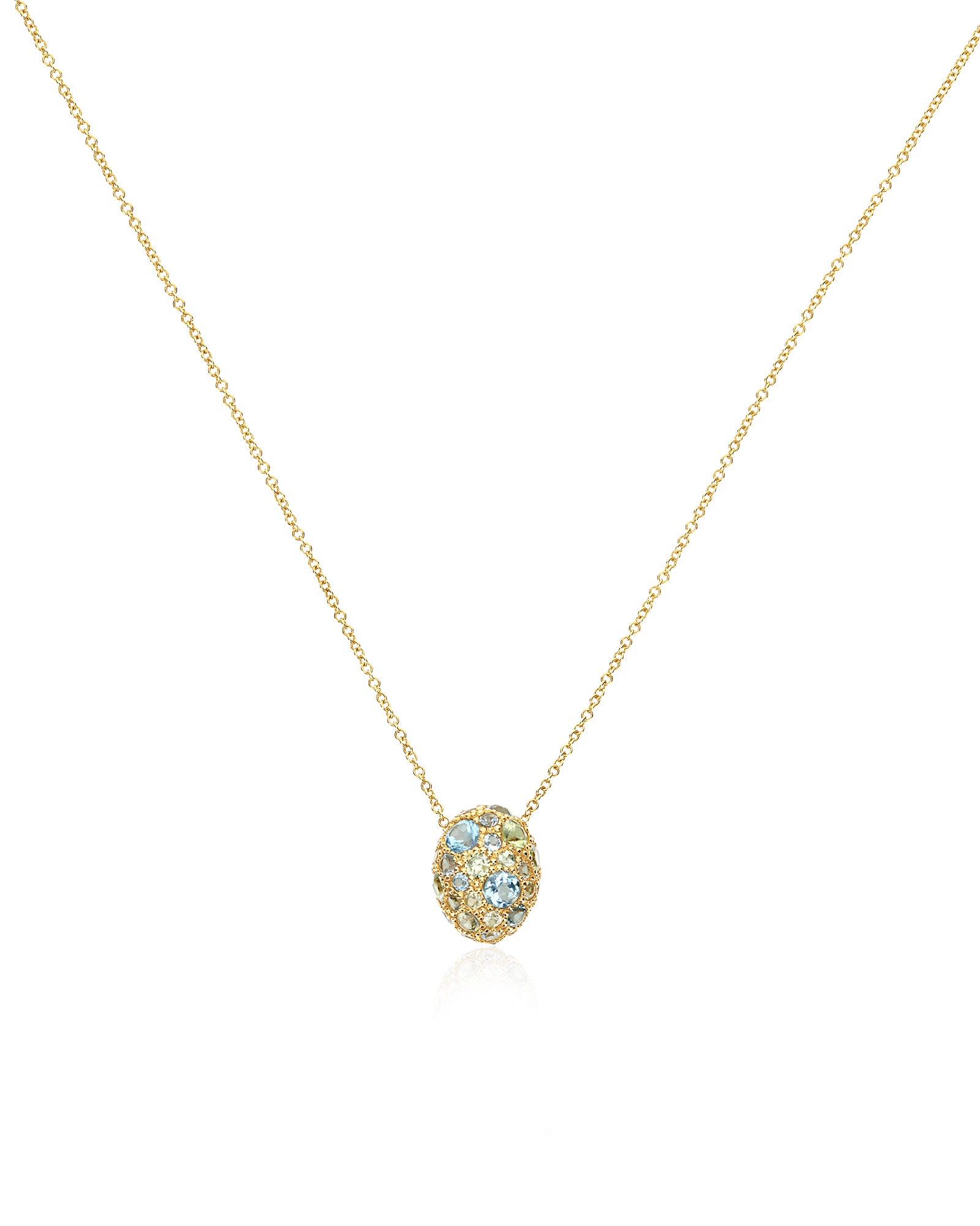 "Reverse" Gold, Blue Diamonds, Swiss Blue Topaz, Green Sapphires and London Blue Topaz Double-face Necklace