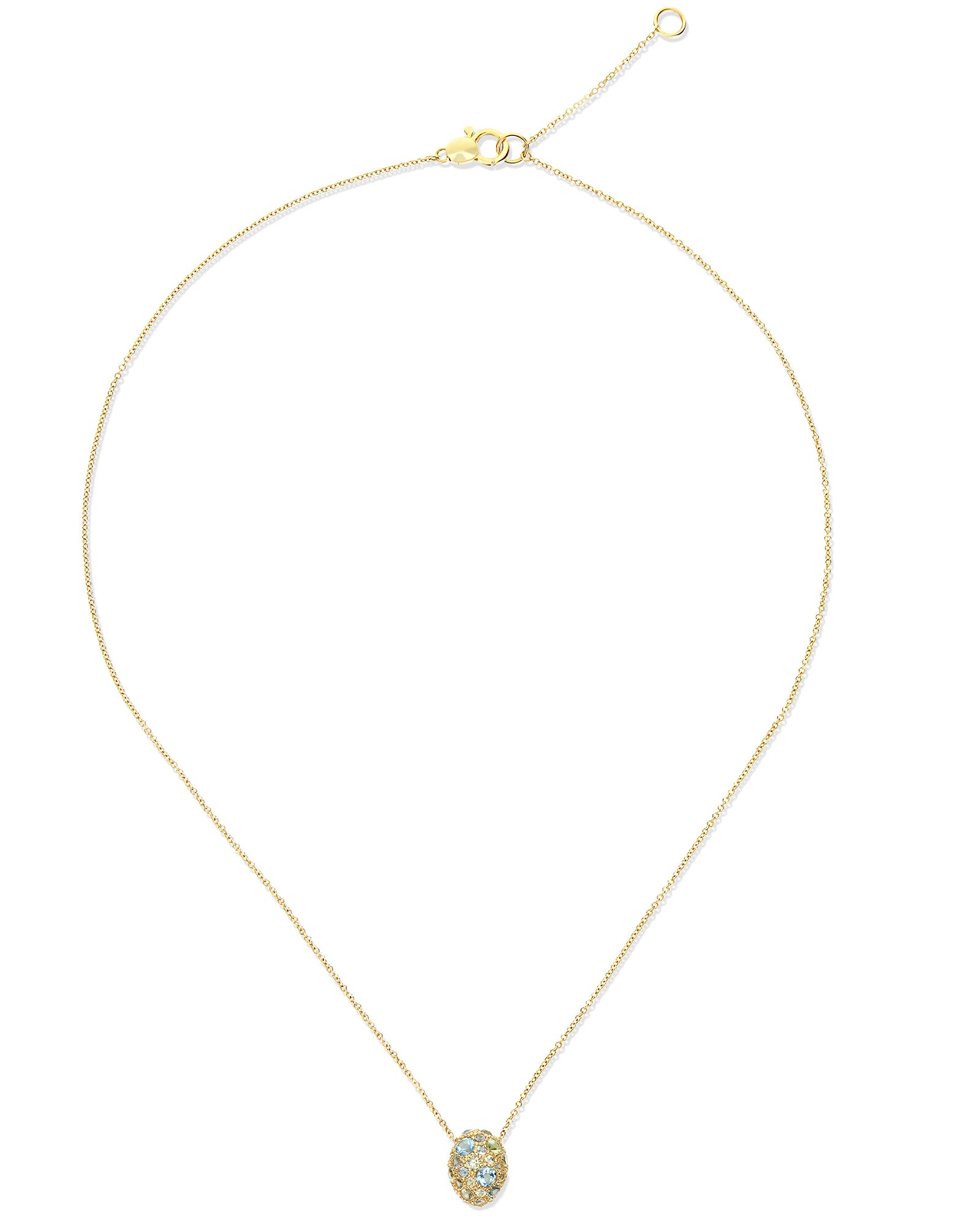 "Reverse" Gold, Blue Diamonds, Swiss Blue Topaz, Green Sapphires and London Blue Topaz Double-face Necklace