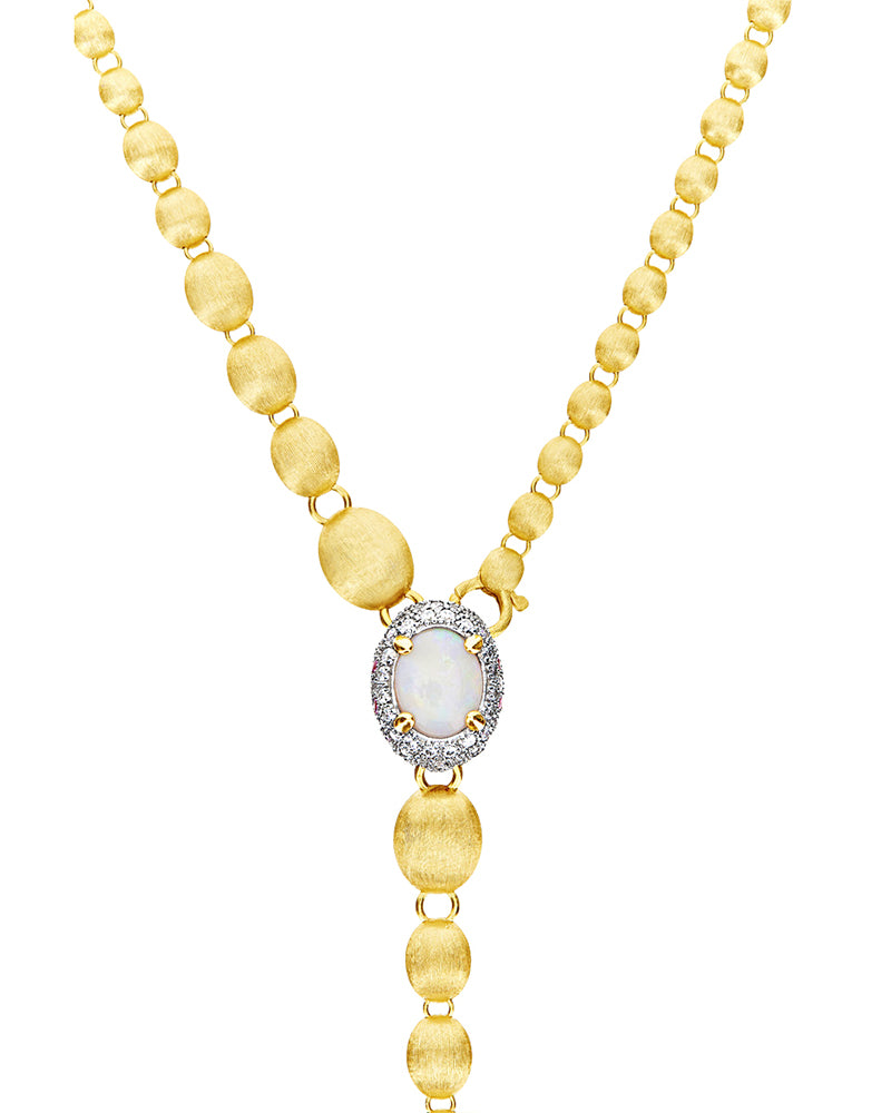 "Reverse" Gold, Pink Sapphires, Rubies, White Australian Opal and Diamonds Convertible Y Necklace